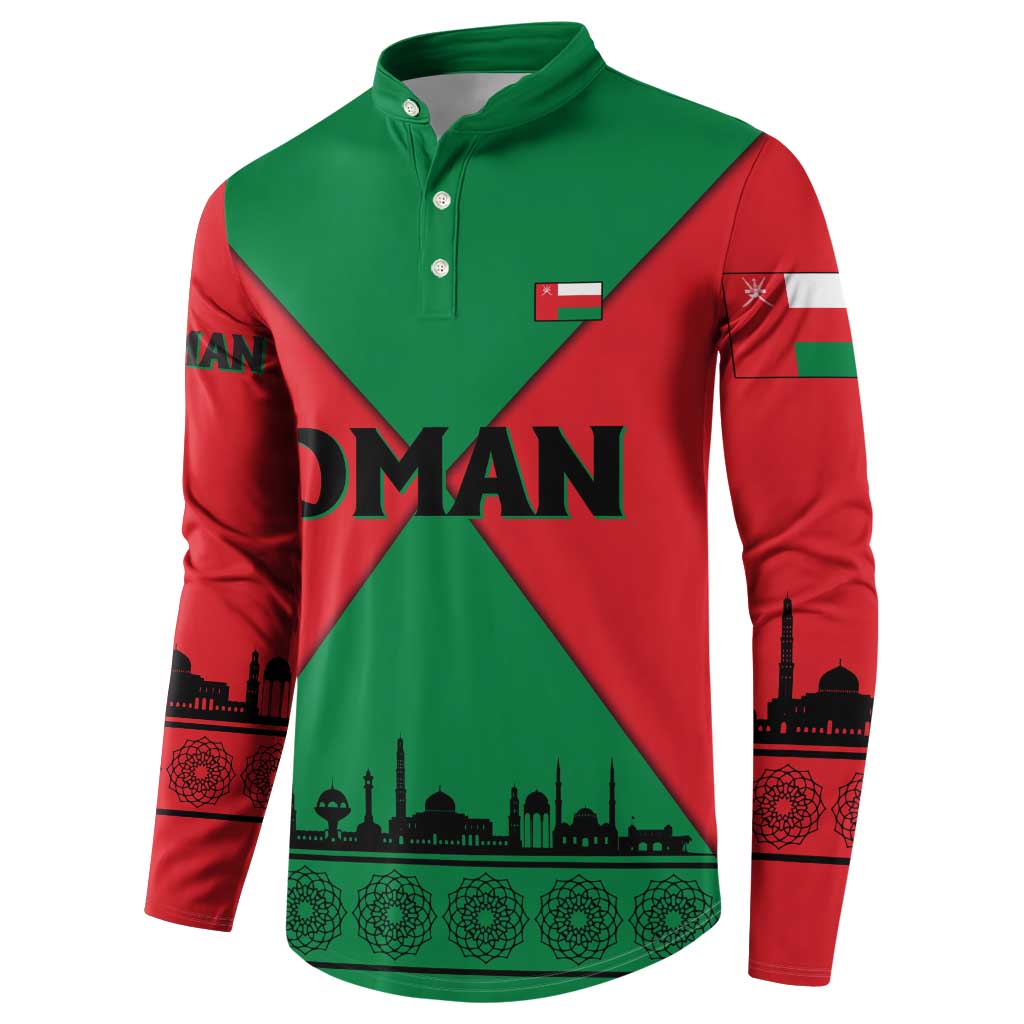 Oman Button Sweatshirt with National Flag Colors and Crossed Khanjar Emblem Design