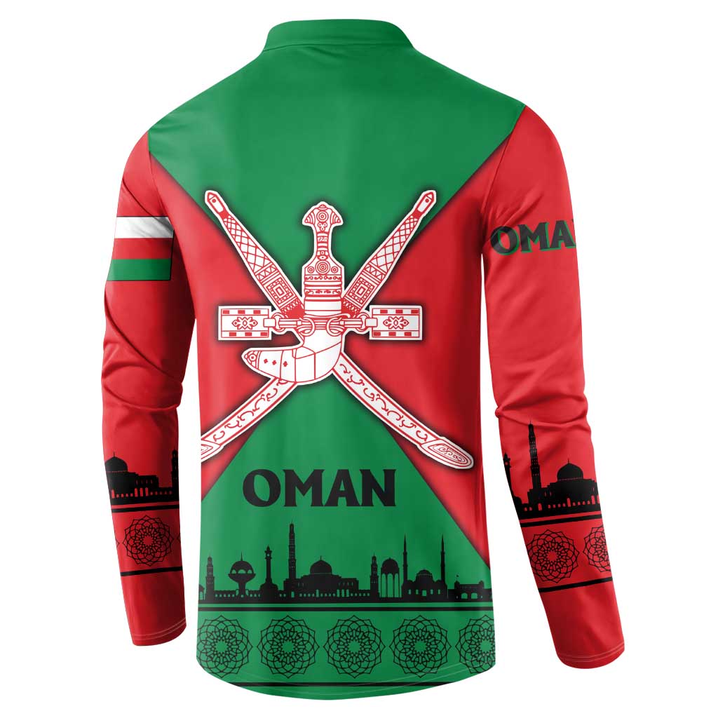 Oman Button Sweatshirt with National Flag Colors and Crossed Khanjar Emblem Design