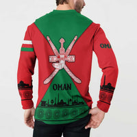 Oman Button Sweatshirt with National Flag Colors and Crossed Khanjar Emblem Design