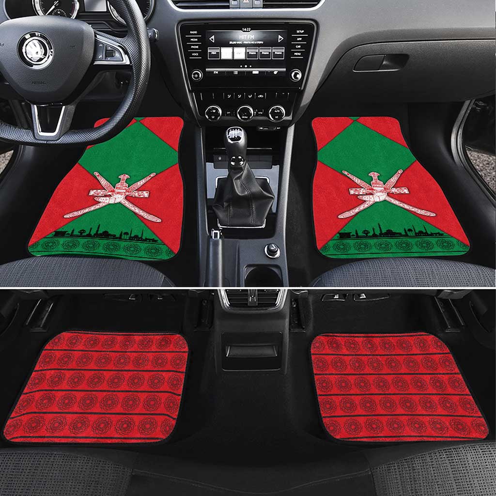Oman Car Mats with National Flag Colors and Crossed Khanjar Emblem Design