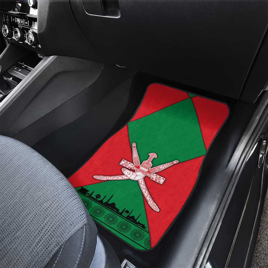Oman Car Mats with National Flag Colors and Crossed Khanjar Emblem Design