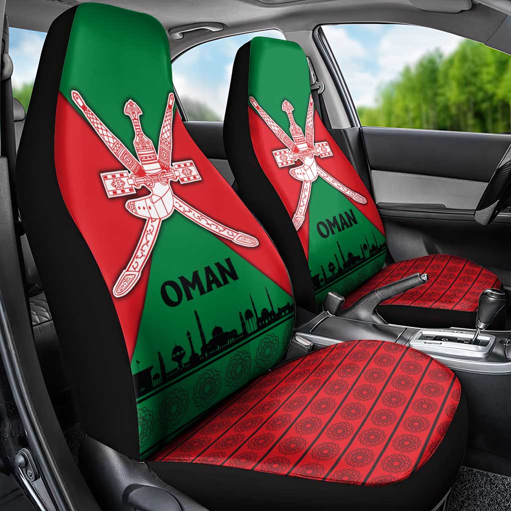 Oman Car Seat Cover with National Flag Colors and Crossed Khanjar Emblem Design