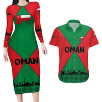Oman Couples Matching Long Sleeve Bodycon Dress and Hawaiian Shirt with National Flag Colors and Crossed Khanjar Emblem Design