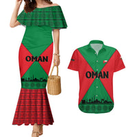 Oman Couples Matching Mermaid Dress and Hawaiian Shirt with National Flag Colors and Crossed Khanjar Emblem Design