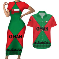 Oman Couples Matching Short Sleeve Bodycon Dress and Hawaiian Shirt with National Flag Colors and Crossed Khanjar Emblem Design