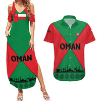 Oman Couples Matching Summer Maxi Dress and Hawaiian Shirt with National Flag Colors and Crossed Khanjar Emblem Design