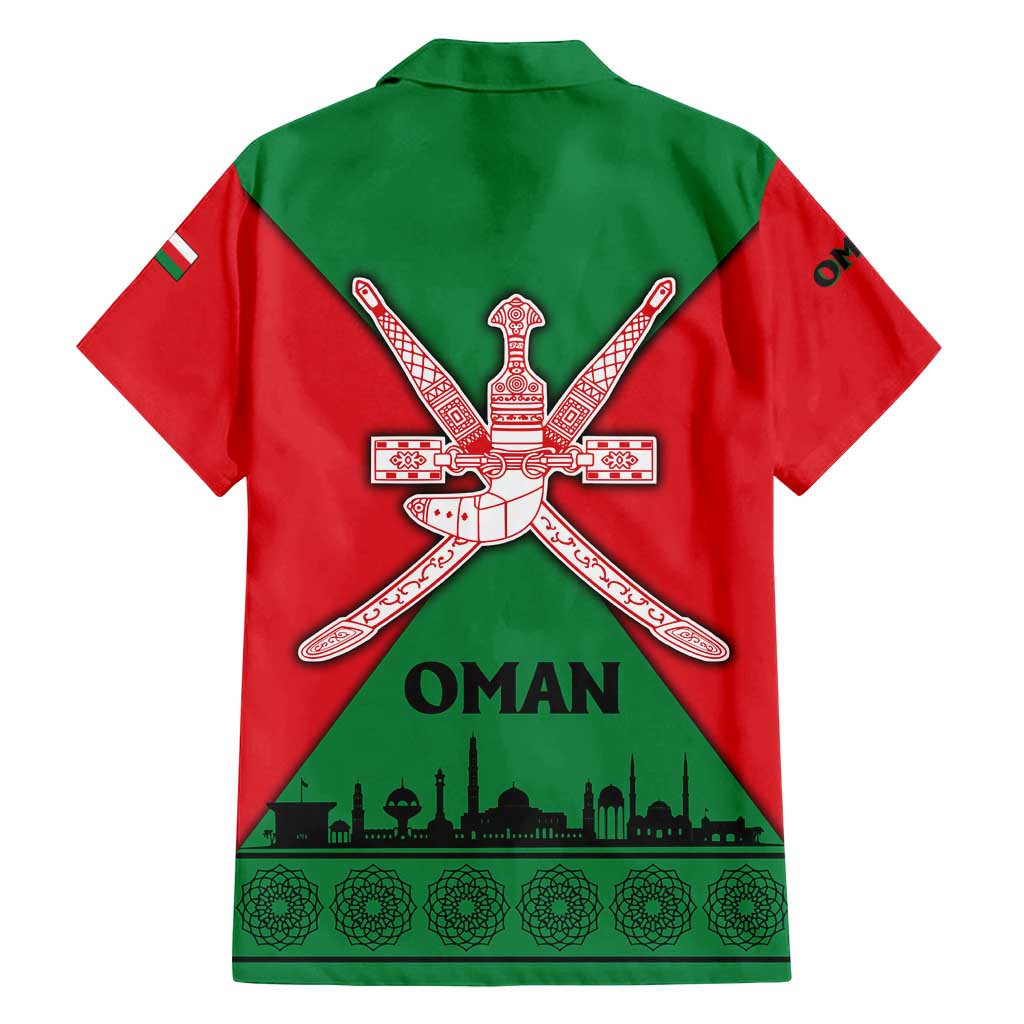 Oman Family Matching Long Sleeve Bodycon Dress and Hawaiian Shirt with National Flag Colors and Crossed Khanjar Emblem Design
