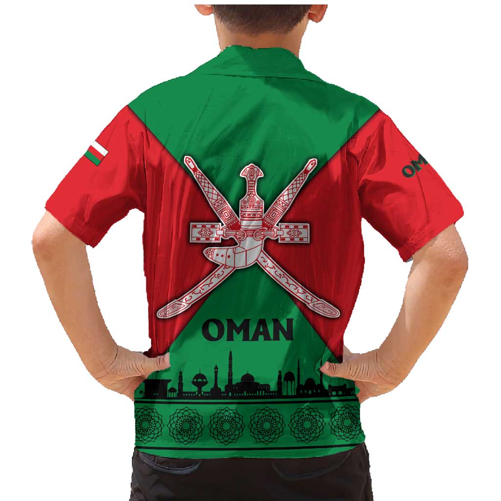 Oman Family Matching Mermaid Dress and Hawaiian Shirt with National Flag Colors and Crossed Khanjar Emblem Design