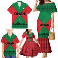 Oman Family Matching Mermaid Dress and Hawaiian Shirt with National Flag Colors and Crossed Khanjar Emblem Design
