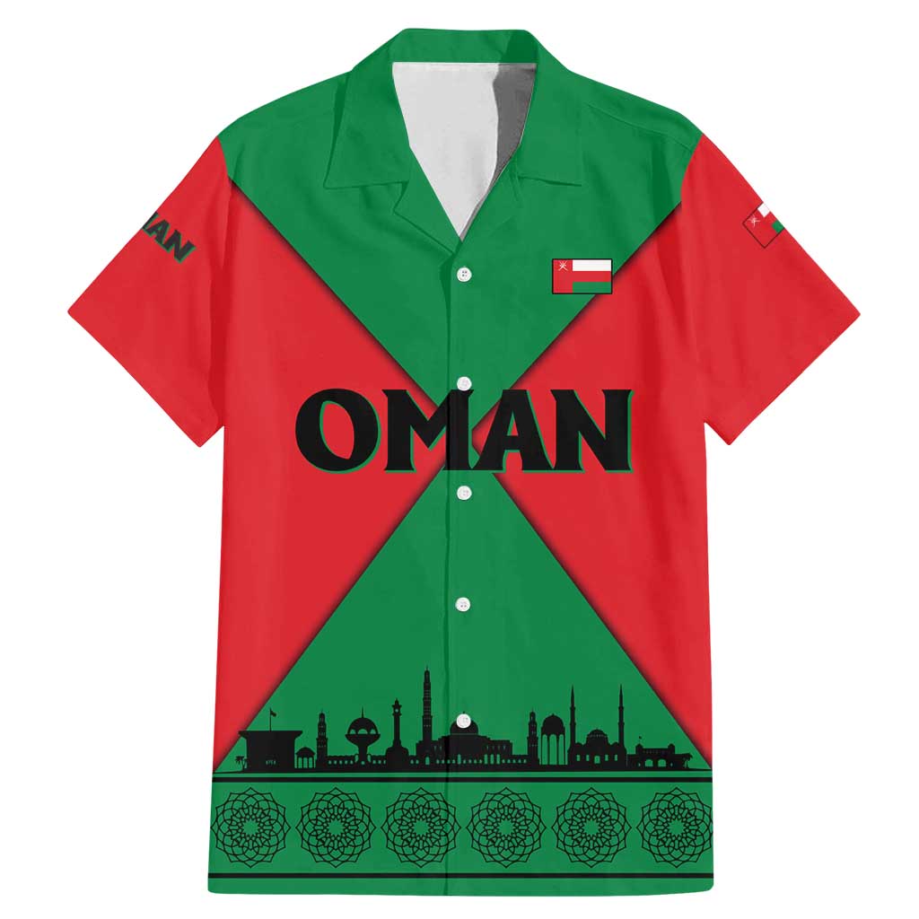 Oman Family Matching Mermaid Dress and Hawaiian Shirt with National Flag Colors and Crossed Khanjar Emblem Design