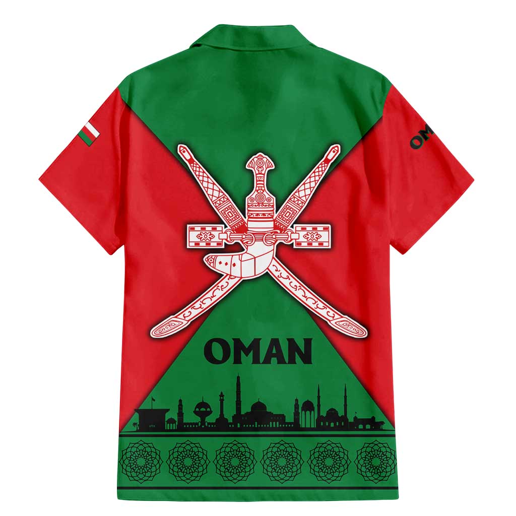 Oman Family Matching Mermaid Dress and Hawaiian Shirt with National Flag Colors and Crossed Khanjar Emblem Design