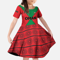 Oman Family Matching Off The Shoulder Long Sleeve Dress and Hawaiian Shirt with National Flag Colors and Crossed Khanjar Emblem Design