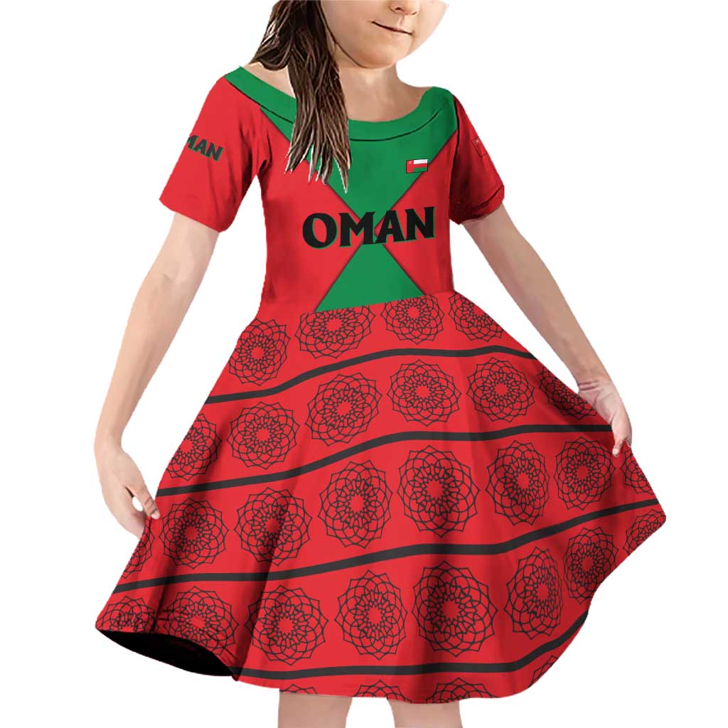 Oman Family Matching Off Shoulder Short Dress and Hawaiian Shirt with National Flag Colors and Crossed Khanjar Emblem Design