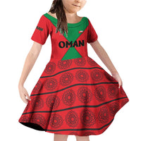 Oman Family Matching Off Shoulder Short Dress and Hawaiian Shirt with National Flag Colors and Crossed Khanjar Emblem Design