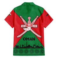 Oman Family Matching Off Shoulder Short Dress and Hawaiian Shirt with National Flag Colors and Crossed Khanjar Emblem Design