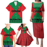 Oman Family Matching Puletasi and Hawaiian Shirt with National Flag Colors and Crossed Khanjar Emblem Design