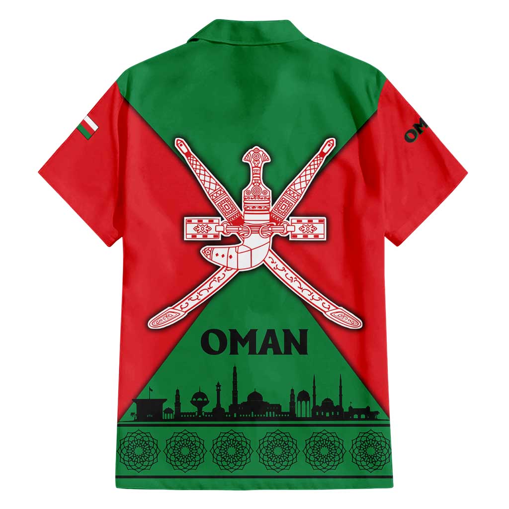 Oman Family Matching Short Sleeve Bodycon Dress and Hawaiian Shirt with National Flag Colors and Crossed Khanjar Emblem Design