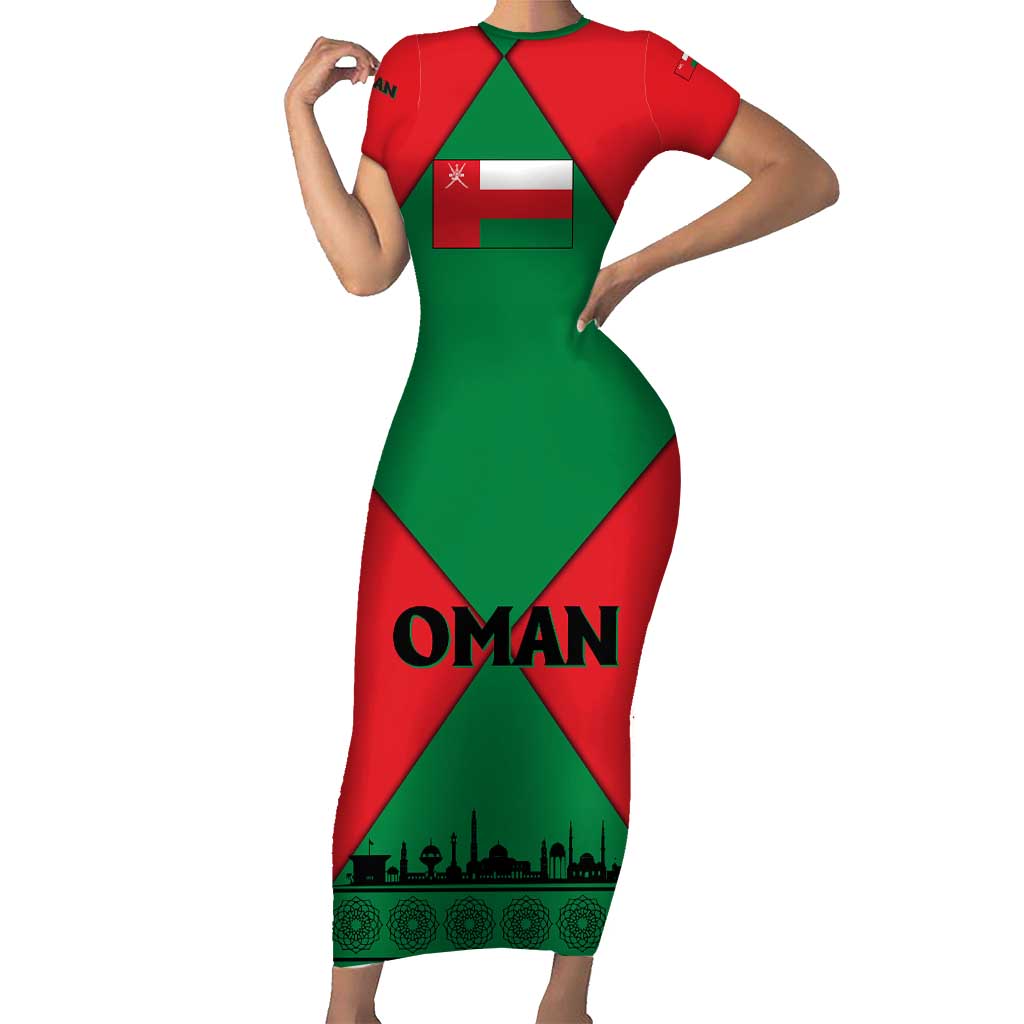 Oman Family Matching Short Sleeve Bodycon Dress and Hawaiian Shirt with National Flag Colors and Crossed Khanjar Emblem Design