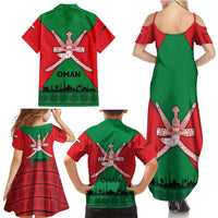 Oman Family Matching Summer Maxi Dress and Hawaiian Shirt with National Flag Colors and Crossed Khanjar Emblem Design