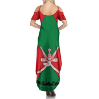 Oman Family Matching Summer Maxi Dress and Hawaiian Shirt with National Flag Colors and Crossed Khanjar Emblem Design