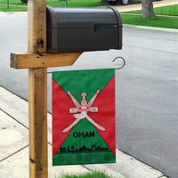 Oman Garden Flag with National Flag Colors and Crossed Khanjar Emblem Design