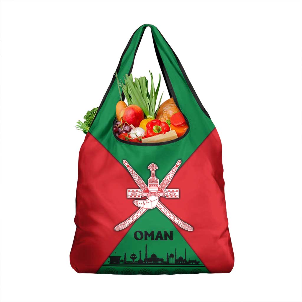 Oman Grocery Bag with National Flag Colors and Crossed Khanjar Emblem Design