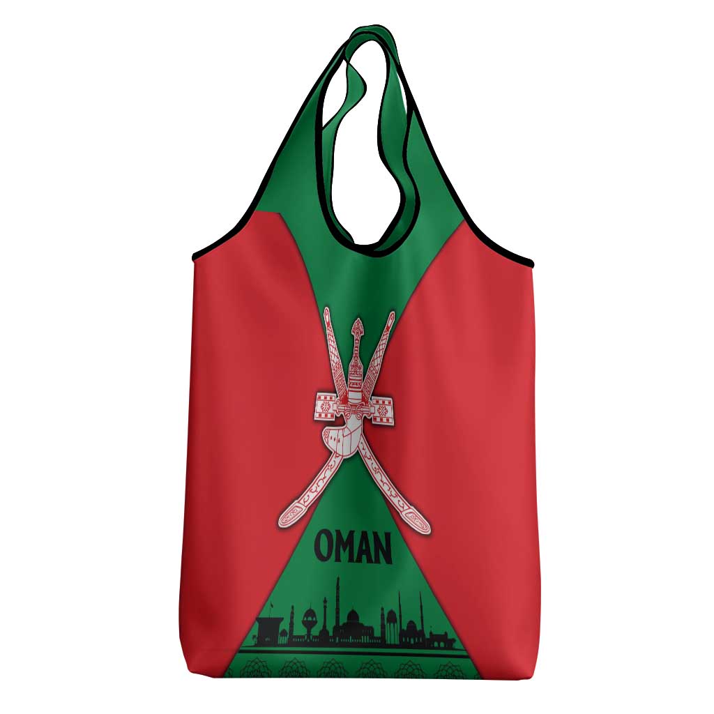 Oman Grocery Bag with National Flag Colors and Crossed Khanjar Emblem Design