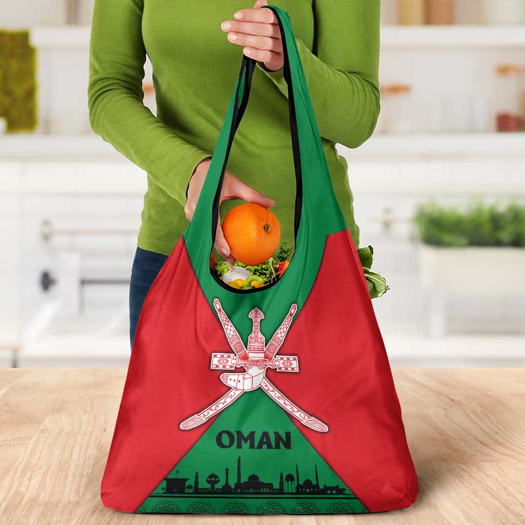 Oman Grocery Bag with National Flag Colors and Crossed Khanjar Emblem Design