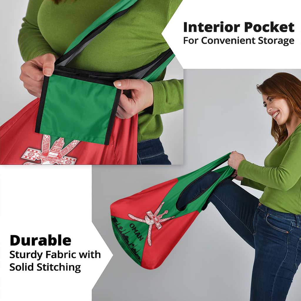 Oman Grocery Bag with National Flag Colors and Crossed Khanjar Emblem Design