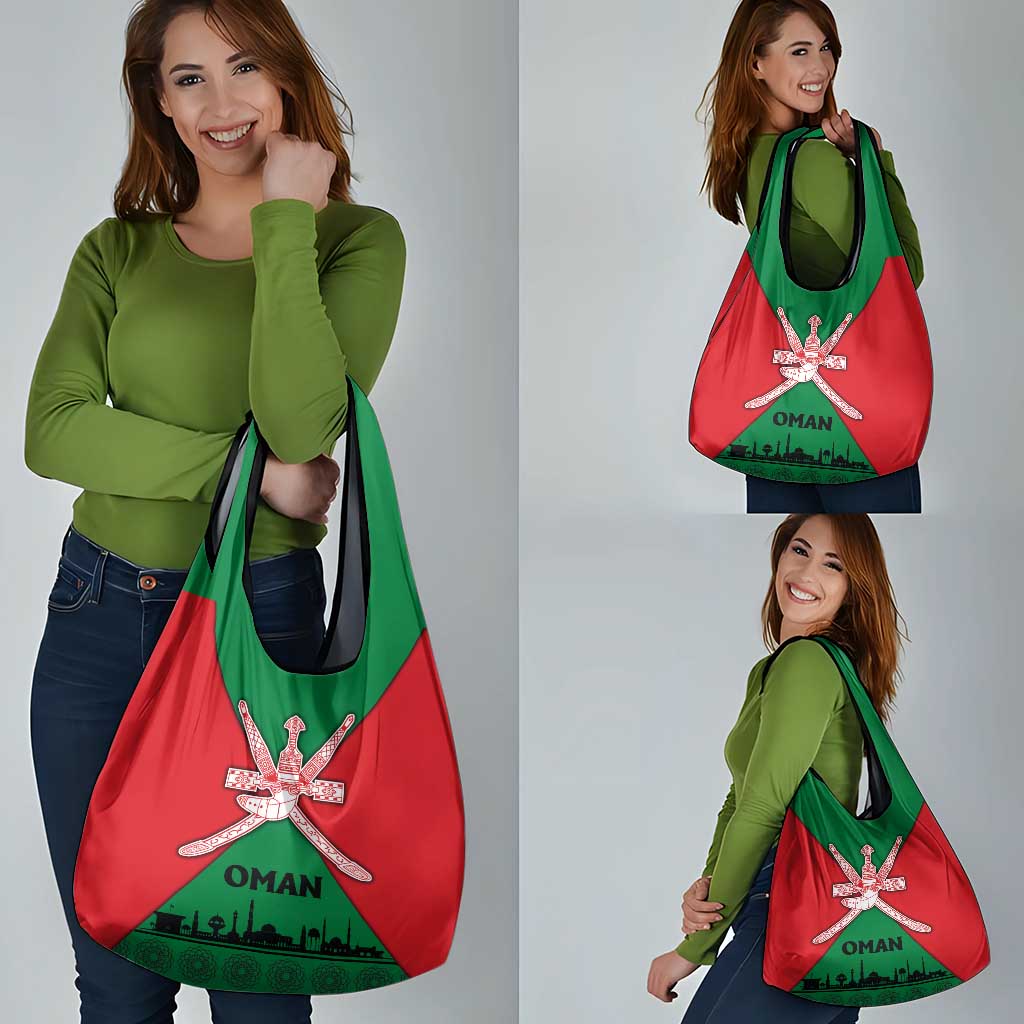 Oman Grocery Bag with National Flag Colors and Crossed Khanjar Emblem Design