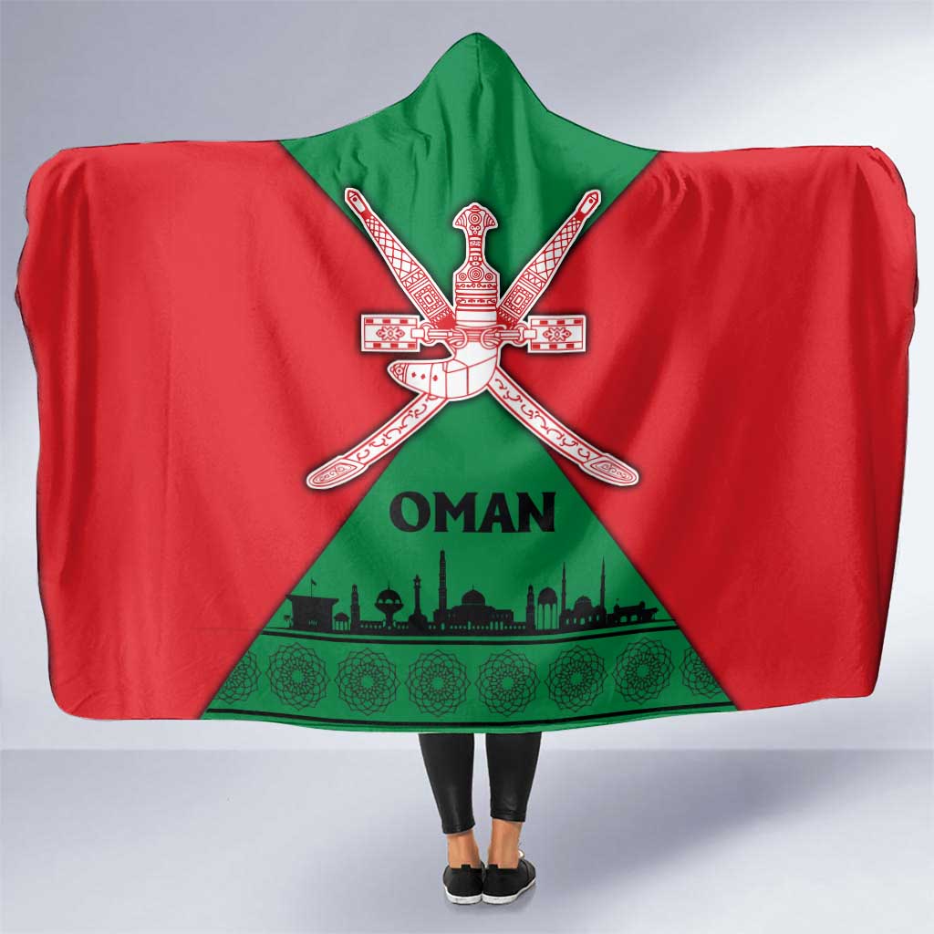 Oman Hooded Blanket with National Flag Colors and Crossed Khanjar Emblem Design