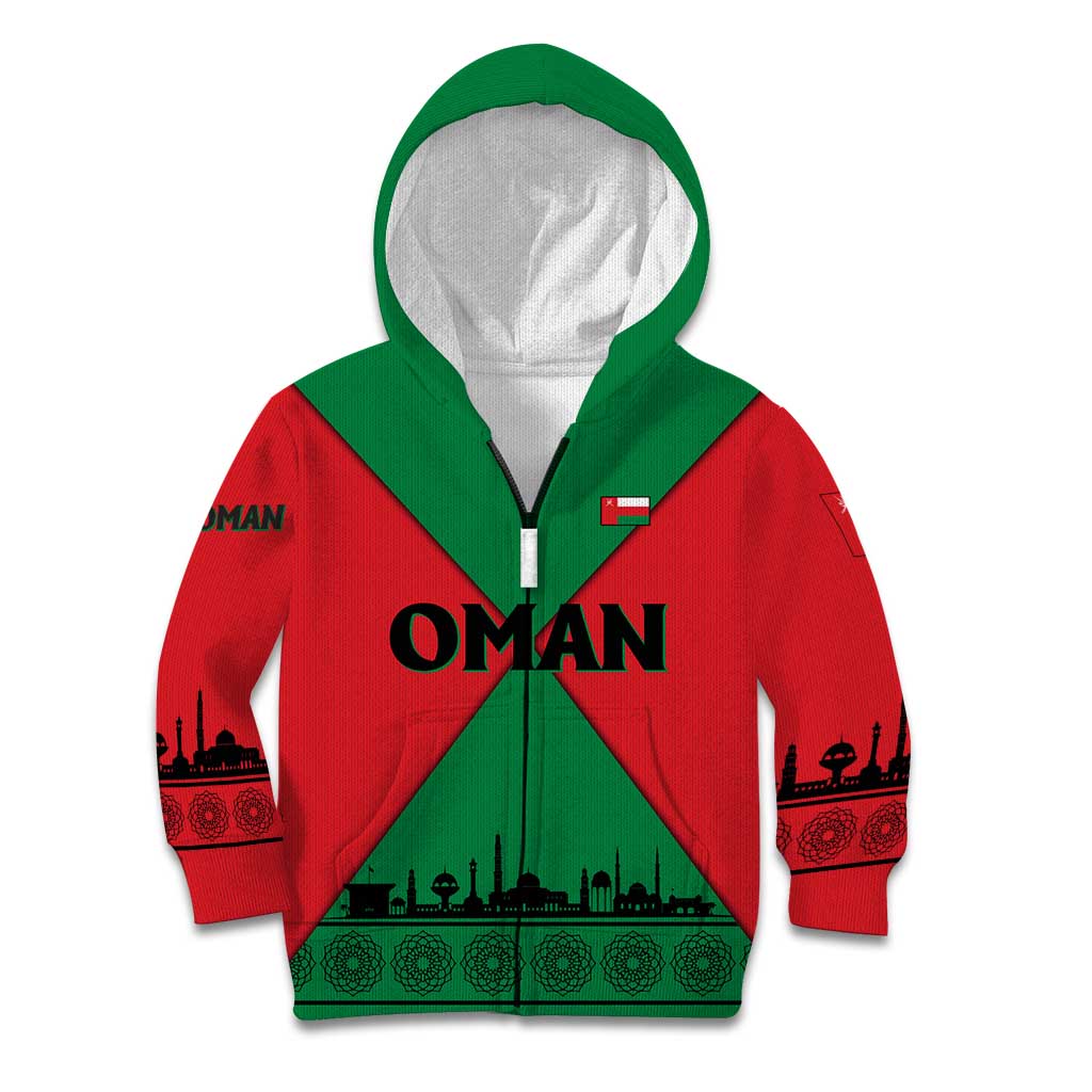 Oman Kid Hoodie with National Flag Colors and Crossed Khanjar Emblem Design