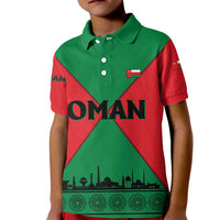 Oman Kid Polo Shirt with National Flag Colors and Crossed Khanjar Emblem Design