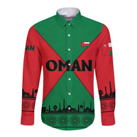 Oman Long Sleeve Button Shirt with National Flag Colors and Crossed Khanjar Emblem Design
