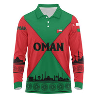 Oman Long Sleeve Polo Shirt with National Flag Colors and Crossed Khanjar Emblem Design
