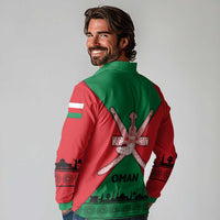 Oman Long Sleeve Polo Shirt with National Flag Colors and Crossed Khanjar Emblem Design