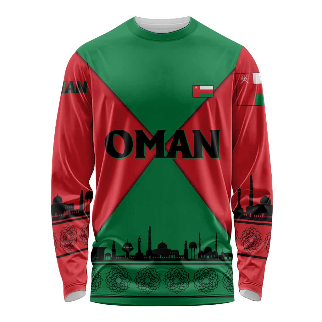 Oman Long Sleeve Shirt with National Flag Colors and Crossed Khanjar Emblem Design