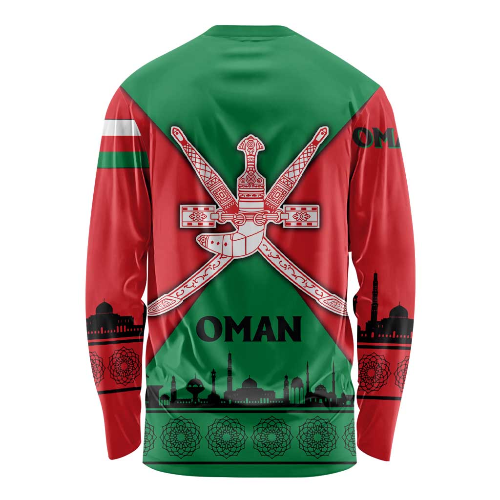 Oman Long Sleeve Shirt with National Flag Colors and Crossed Khanjar Emblem Design