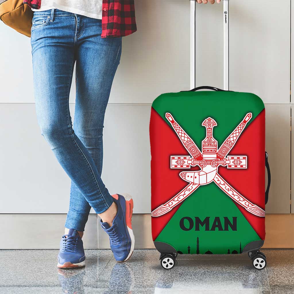 Oman Luggage Cover with National Flag Colors and Crossed Khanjar Emblem Design
