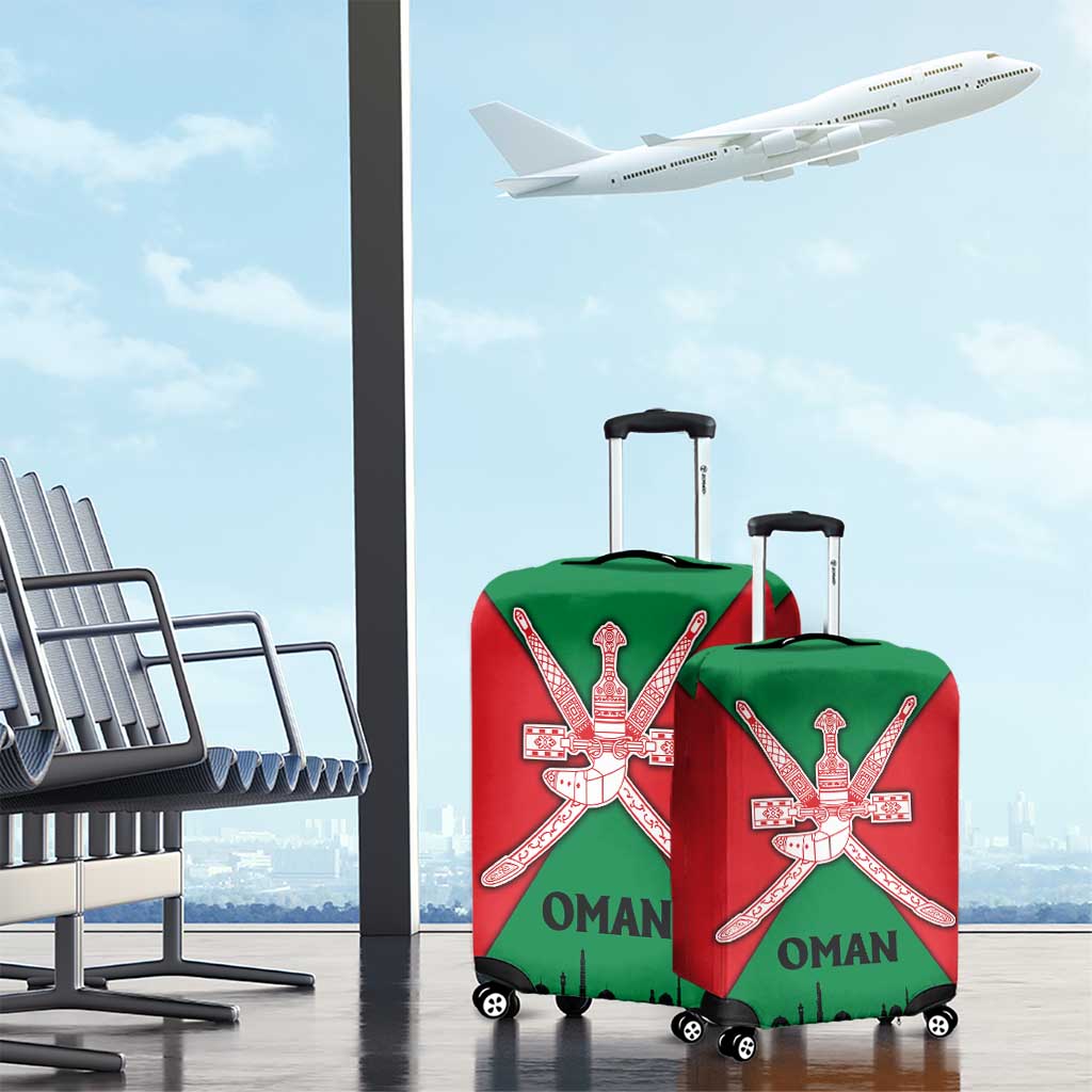Oman Luggage Cover with National Flag Colors and Crossed Khanjar Emblem Design