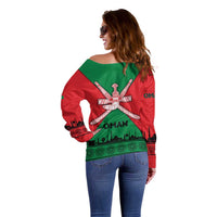 Oman Off Shoulder Sweater with National Flag Colors and Crossed Khanjar Emblem Design