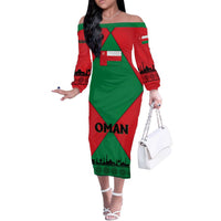 Oman Off The Shoulder Long Sleeve Dress with National Flag Colors and Crossed Khanjar Emblem Design