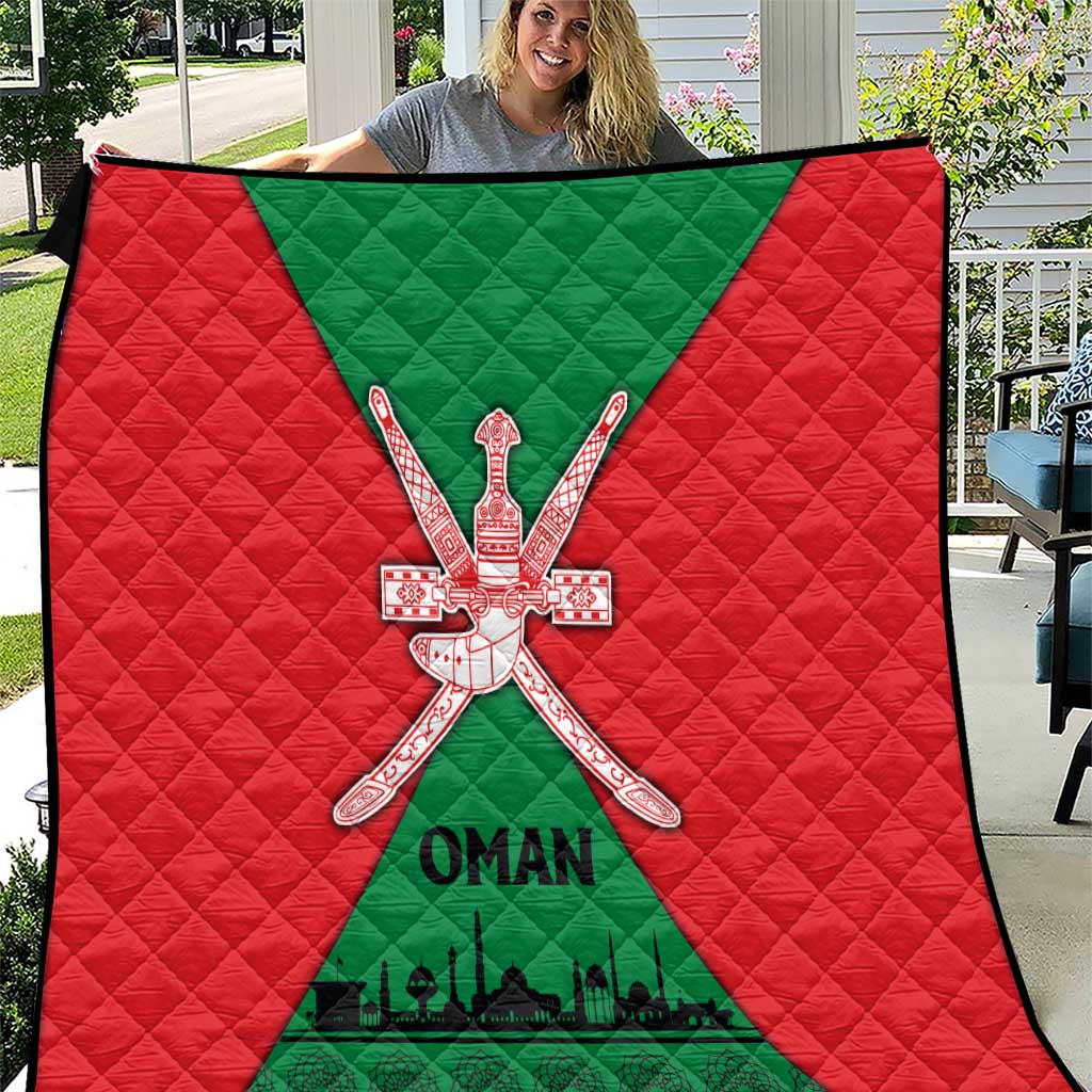 Oman Quilt with National Flag Colors and Crossed Khanjar Emblem Design