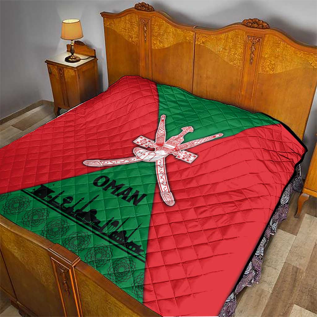 Oman Quilt with National Flag Colors and Crossed Khanjar Emblem Design