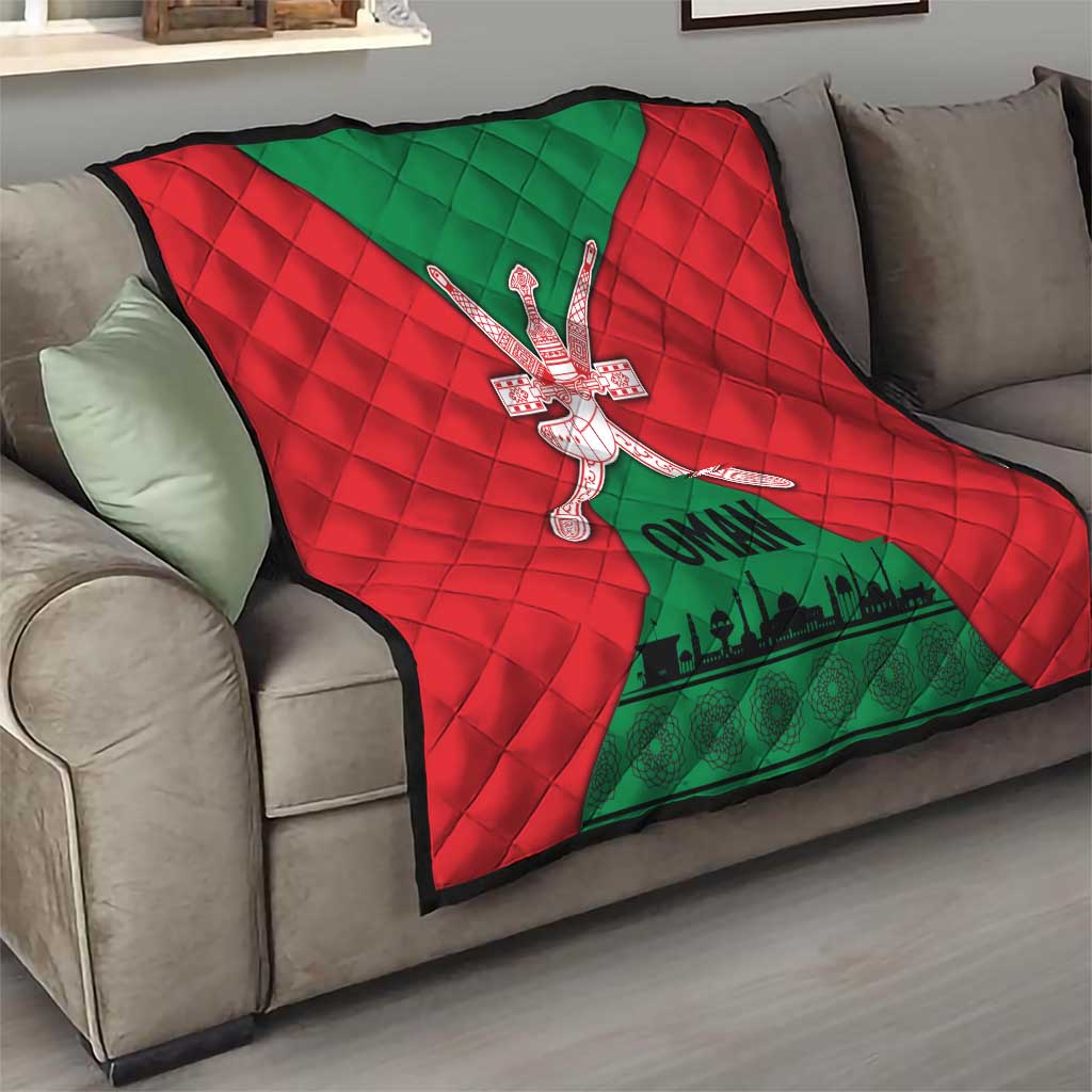 Oman Quilt with National Flag Colors and Crossed Khanjar Emblem Design