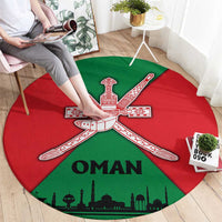 Oman Round Carpet with National Flag Colors and Crossed Khanjar Emblem Design