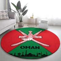 Oman Round Carpet with National Flag Colors and Crossed Khanjar Emblem Design