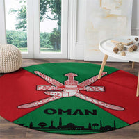Oman Round Carpet with National Flag Colors and Crossed Khanjar Emblem Design