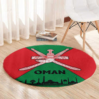 Oman Round Carpet with National Flag Colors and Crossed Khanjar Emblem Design