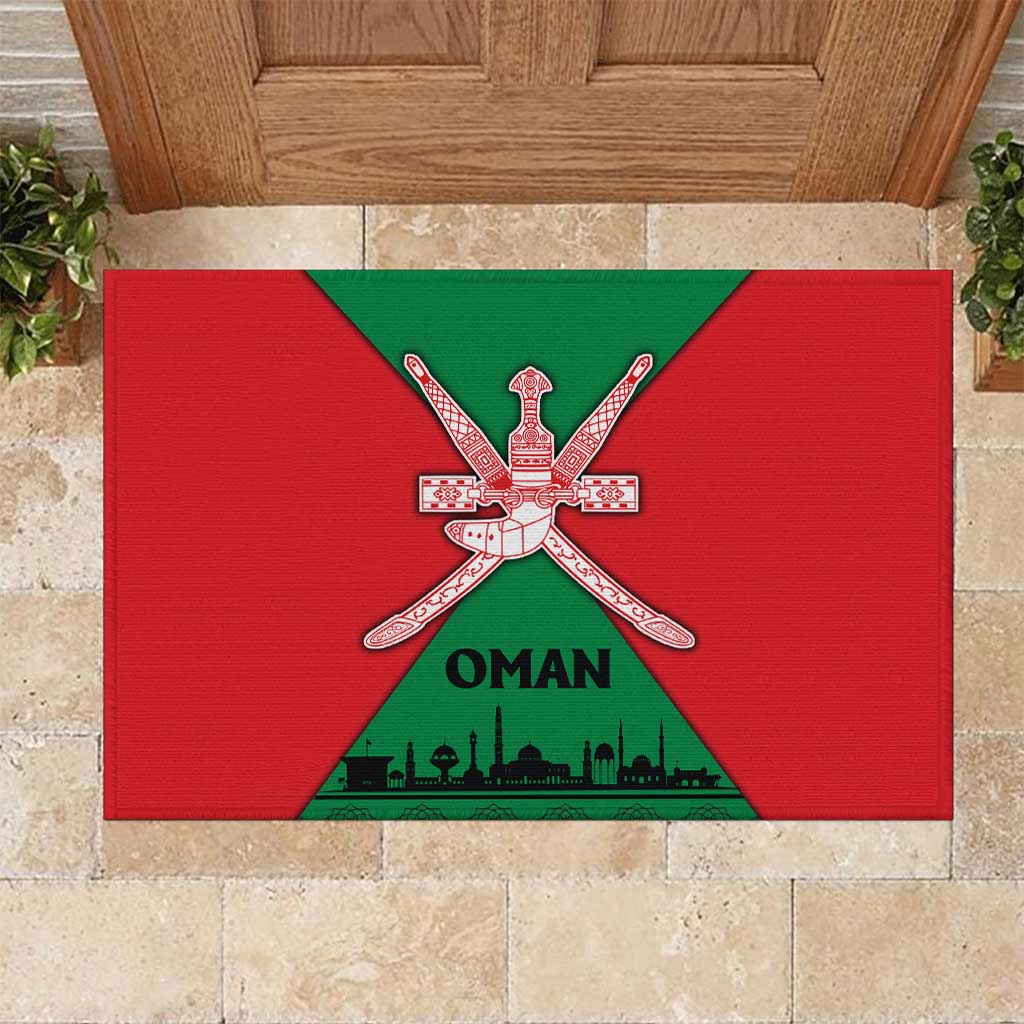 Oman Rubber Doormat with National Flag Colors and Crossed Khanjar Emblem Design